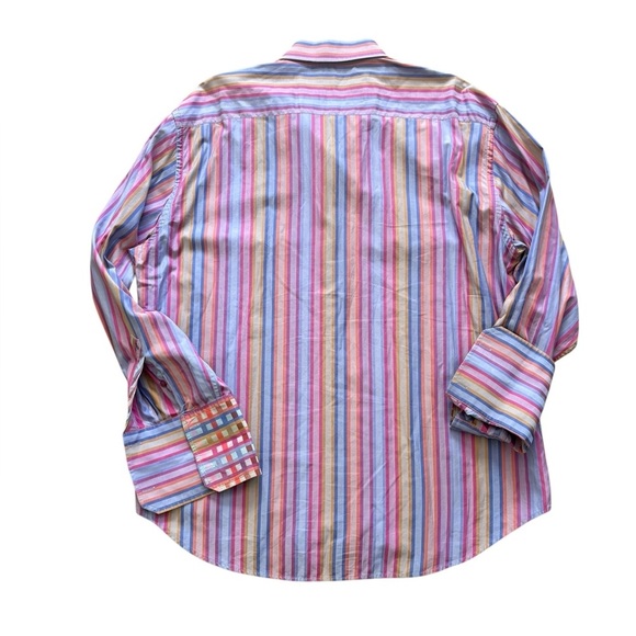 Robert Graham Vibrant Multi Color Stripes Button Up Shirt Cotton 3XL Career Work - Picture 3 of 9